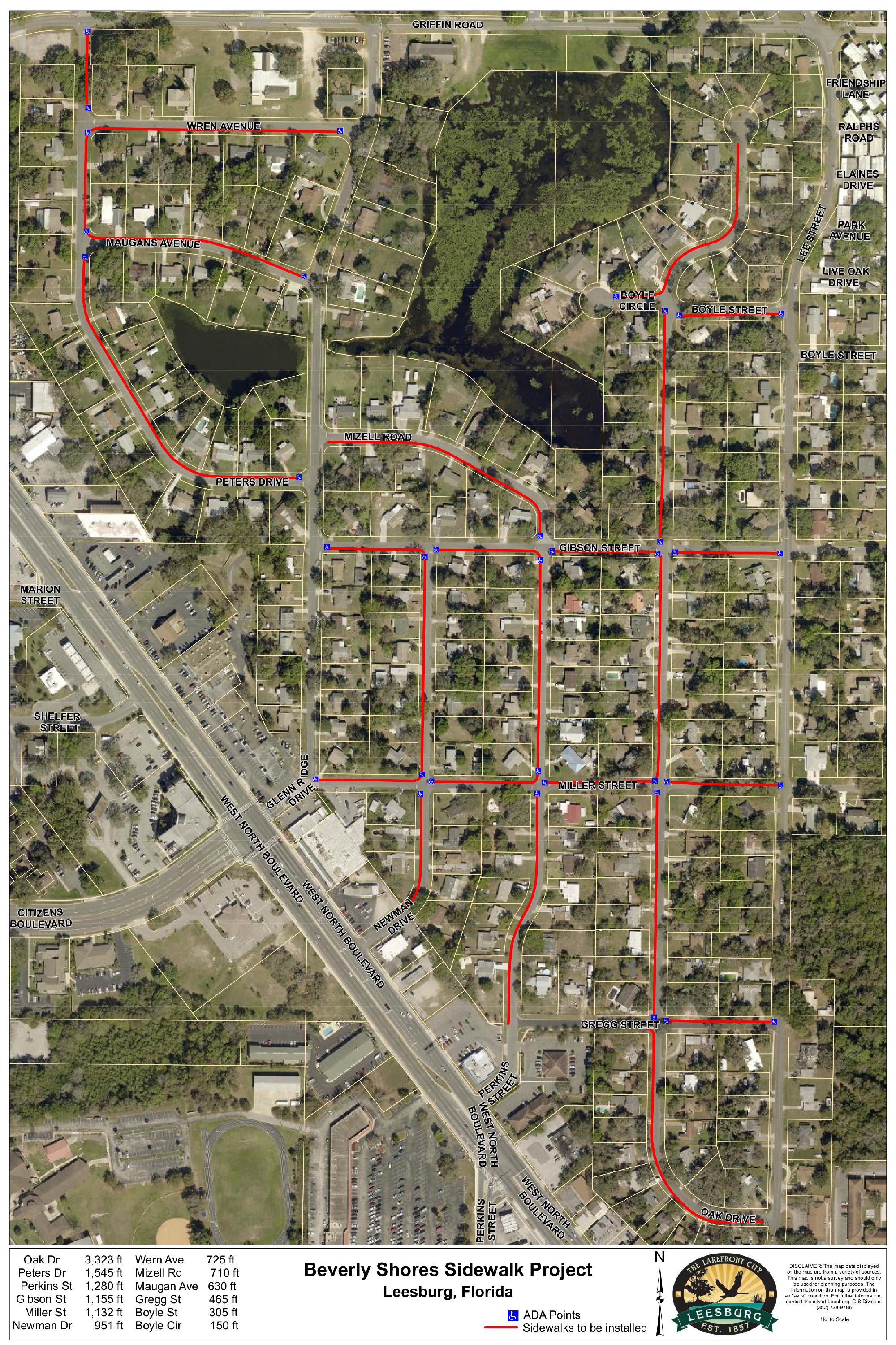 Map of sidewalk plan for area south of Beverly Shores Elementary